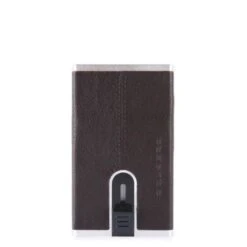 Piquadro Black Square Creditcard Case With Sliding System Dark Brown