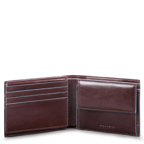 Piquadro Blue Square Men's Wallet With Flip Up/Coin Pocket Mahogany