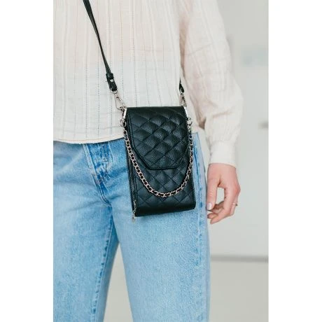 MOSZ Telefoontasje Quilted Black Brushed Silver - Afbeelding 12