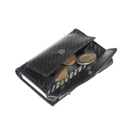 Tony Perotti Furbo Leren Pasjeshouder Met Kleingeldvak Carbon Zwart - Afbeelding 3