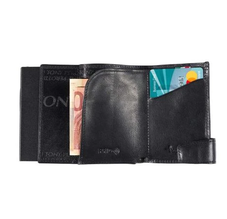 Tony Perotti Furbo Leren Pasjeshouder Met Kleingeldvak Carbon Zwart - Afbeelding 2