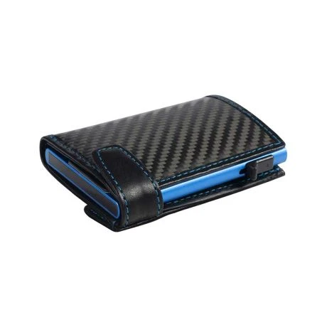 Tony Perotti Furbo Leren Pasjeshouder Met Kleingeldvak Carbon Blauw Zwart - Afbeelding 5